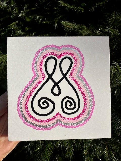 BioGeometry Drawing: Human Attributes of Divine Names, Compassion-Rahman (Pink/Silver)